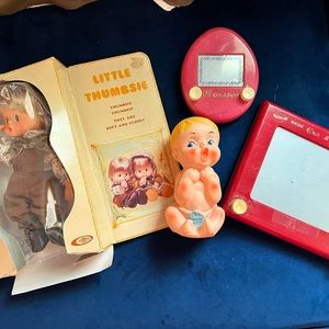 🔥VINTAGE TOY LOT NIB LITTLE THUMBSIE DOLL 1950’s BABY DOLL 2 ETCH-A-SKETCHES